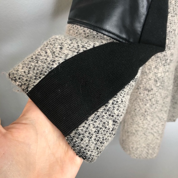 CALVIN KLEIN Faux Leather Trim Boucle Coat Medium - Picture 7 of 11